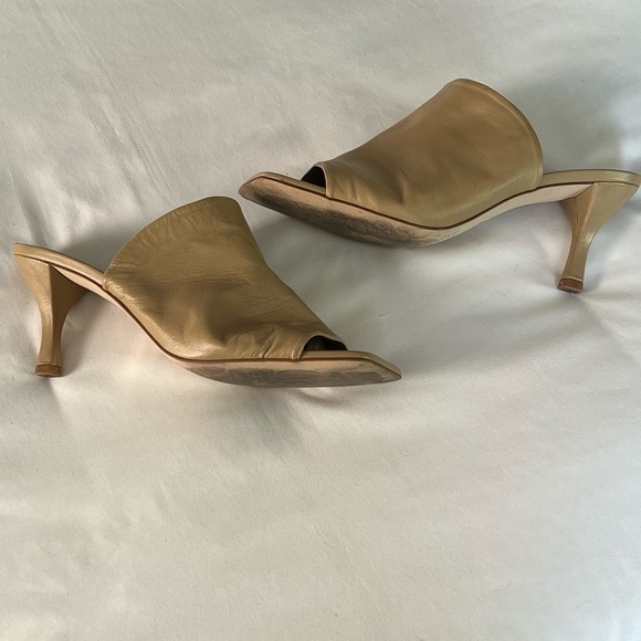 Free People Cara Beige Ruched Leather Square Toe Slip On Mules - Picture 3 of 11